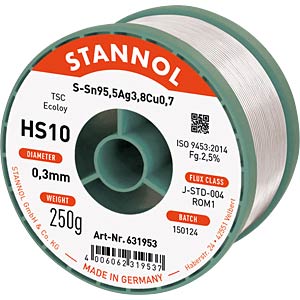 Soldeer HS10 loodvrij met zilver- en kopergehalte,Ø 0,5 mm, 250 STANNOL 53585 Soldeer HS10 loodvrij met zilver- en kopergehalte,Ø 0,5 mm, 250 STANNOL 53585