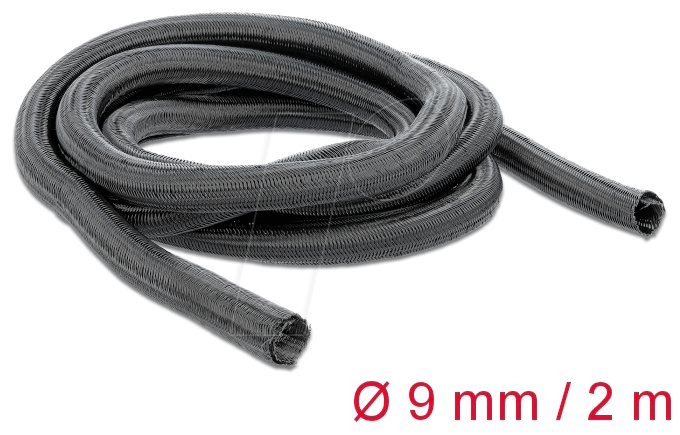 DELOCK 18852: Plastic braided cable sleeve, Ø 9 mm, black, 2 m at