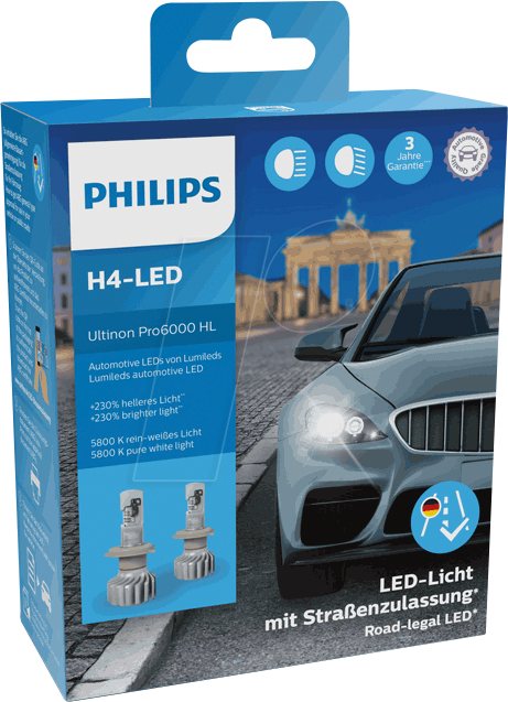 PHI UP600 H4: KFZ-Lampe, LED, H4, P43t, UltinonPro6000, 2er-Pack