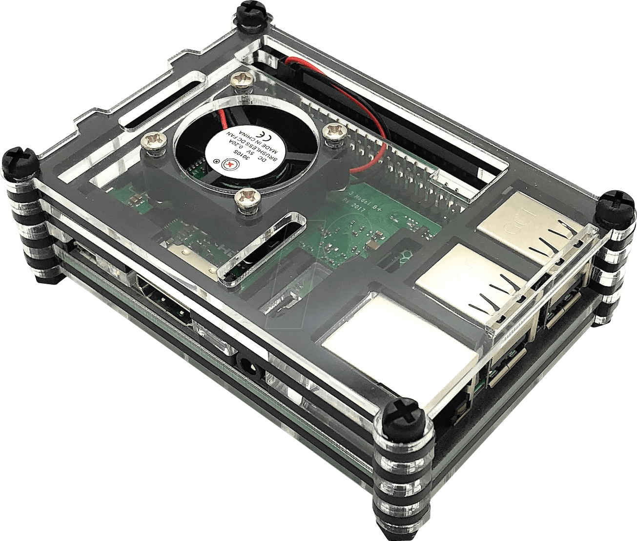 RPI CASE STACK: Boîtier pour Raspberry Pi 3 avec ventilateur, empilable,  transpa chez reichelt elektronik