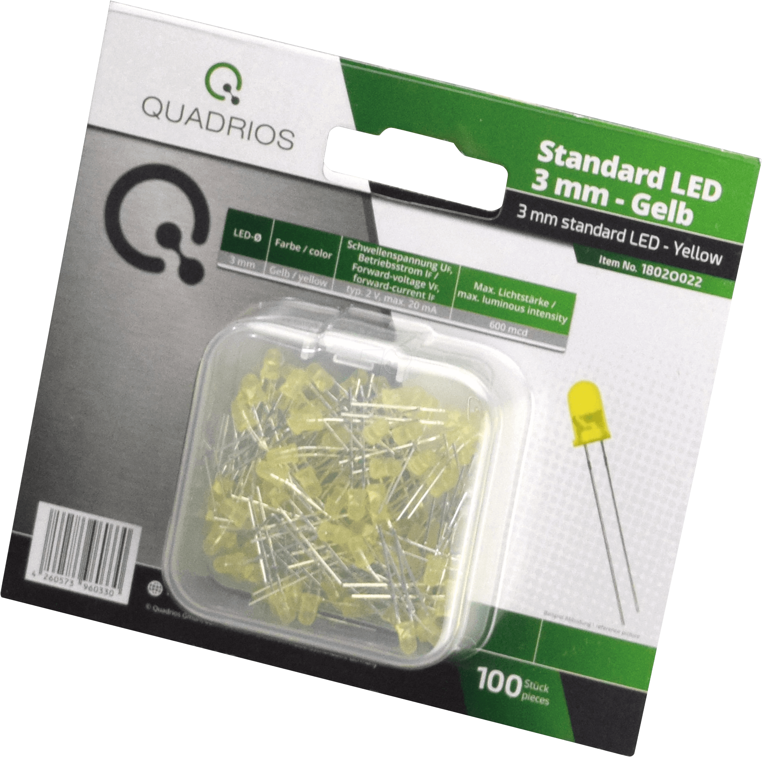 QUAD 1802O022 - LED 3 mm - Farbe Gelb, 100 Stück