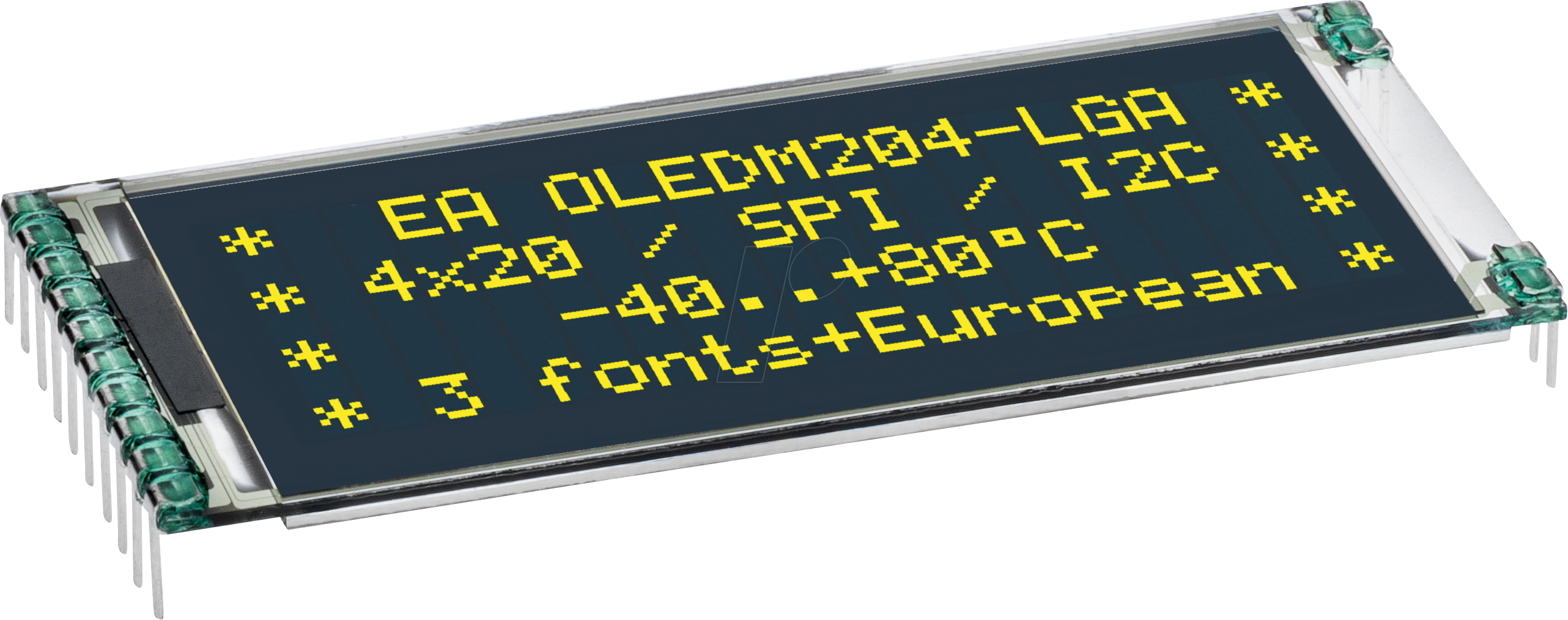 EA OLEDM204-GGA - Text-OLED, 2/3/4x20 Zeichen, 61x26 mm, gelb, inkl. Schutzglas