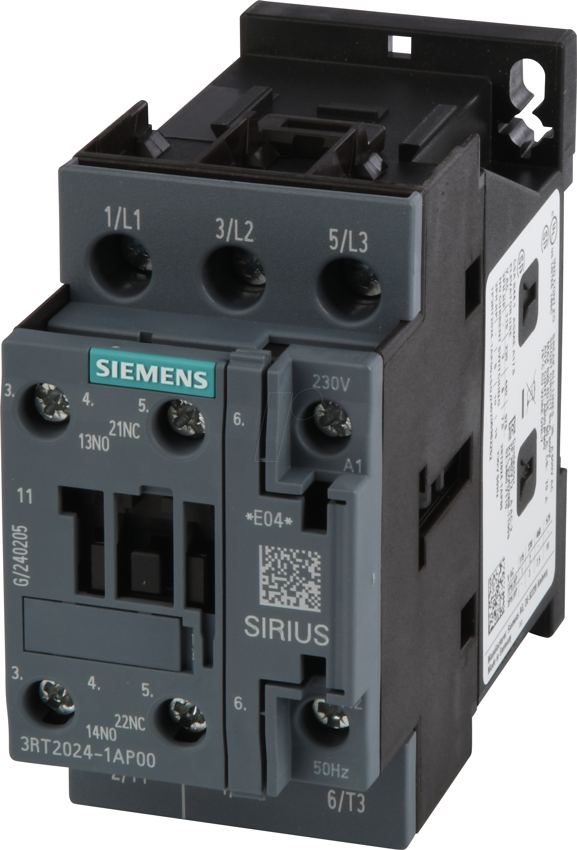 4011209831766 - AC-3e SIEMENS AG Schütz AC-3e 12 A 55 kW 400V 3-polig AC 230V 50Hz 1S+1Ö 3RT2024-1AP00 4011209831766