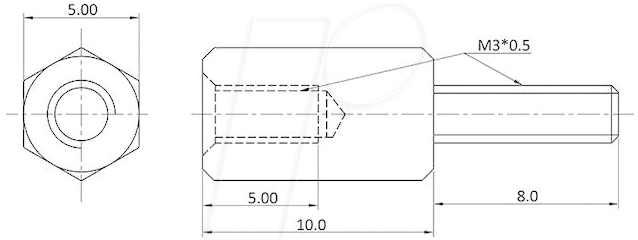 4039289066472 - ECON D3X10A5MT - Abstandsbolzen Messing M3 10 mm Innen Außen