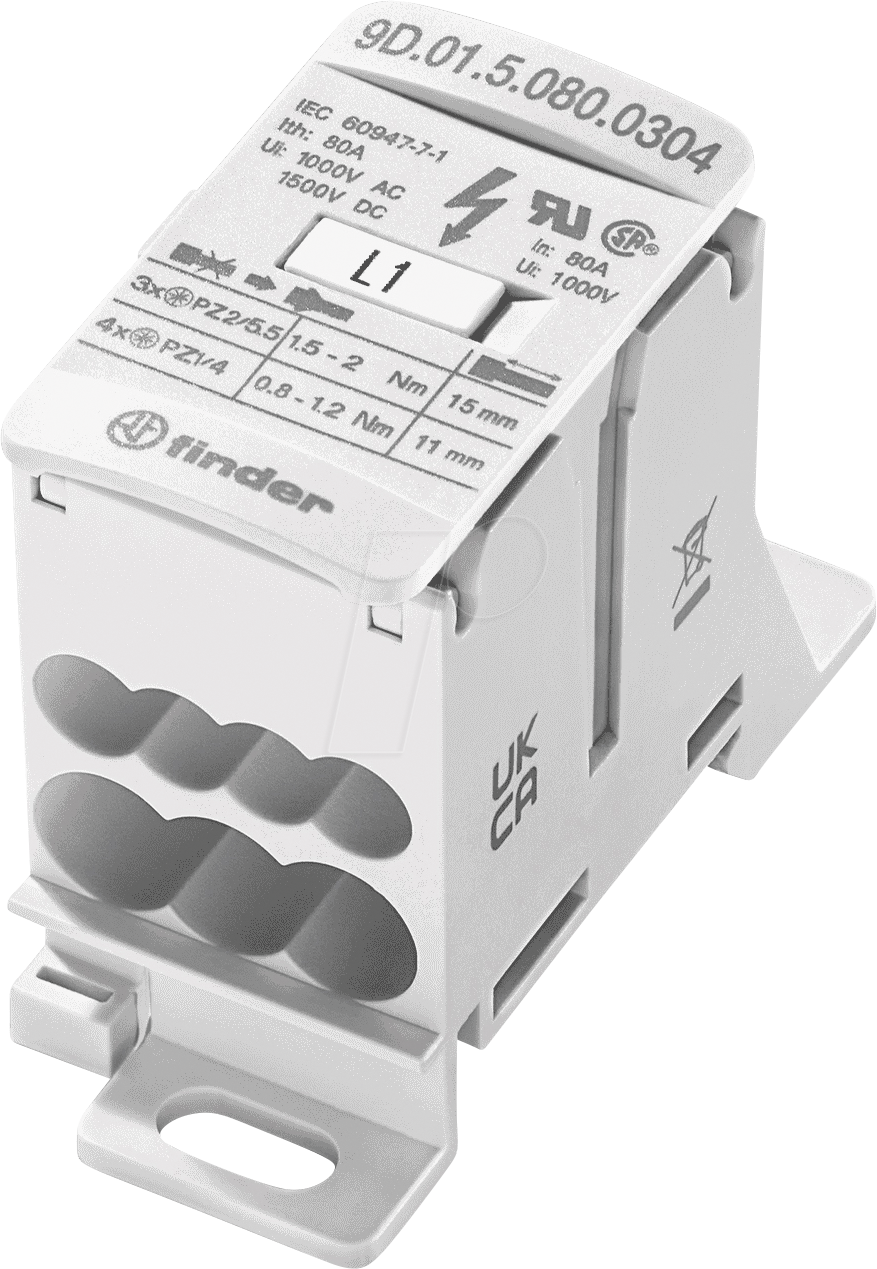 8012823444956 - 9D0150800304 Verteiler Weiß 7polig 6 mm² 80 a 1000 v ac 1500 v dc Leiter-Typ = l n - Finder