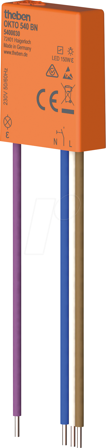 4003468540091 - THEBEN 5400030 - Mini Unterputz-Stromstoßschalter geräuschlos Kabel vormontiert