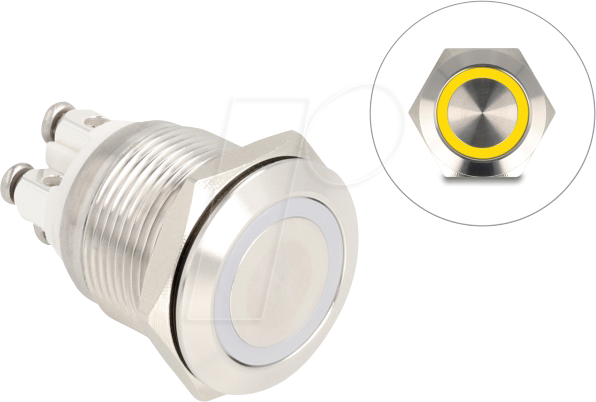 4043619209798 - DELOCK 20979 - Drucktaster Edelstahl beleuchtet LED - Ring gelb IP65