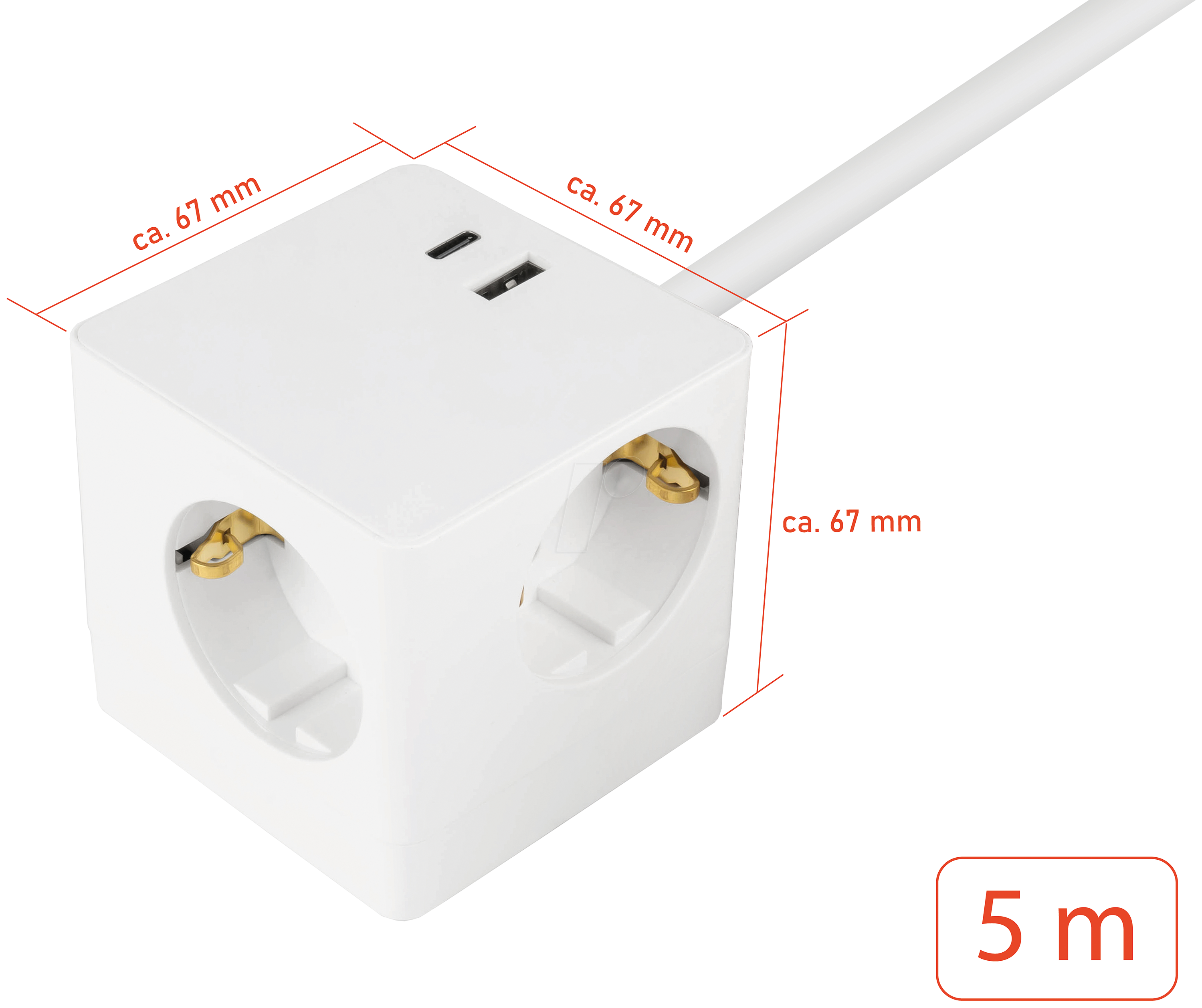 KABELMEISTER Steckdosenwürfel, 3-fach, 5 m, 1x USB, 1x USB-A, weiß | Gerätezuleitungen günstig kaufen