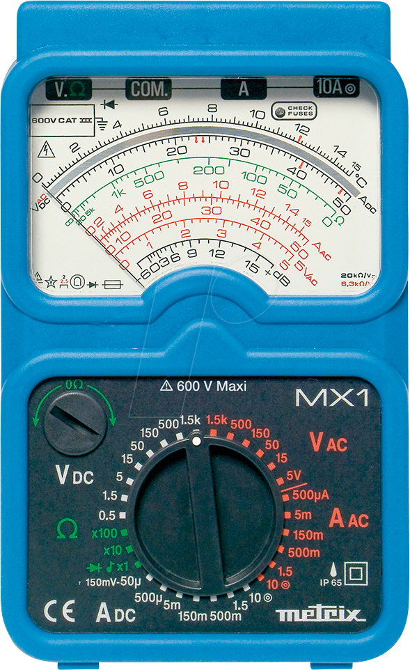 Multimètre analogique, 500 V AC/DC, 10 A DC