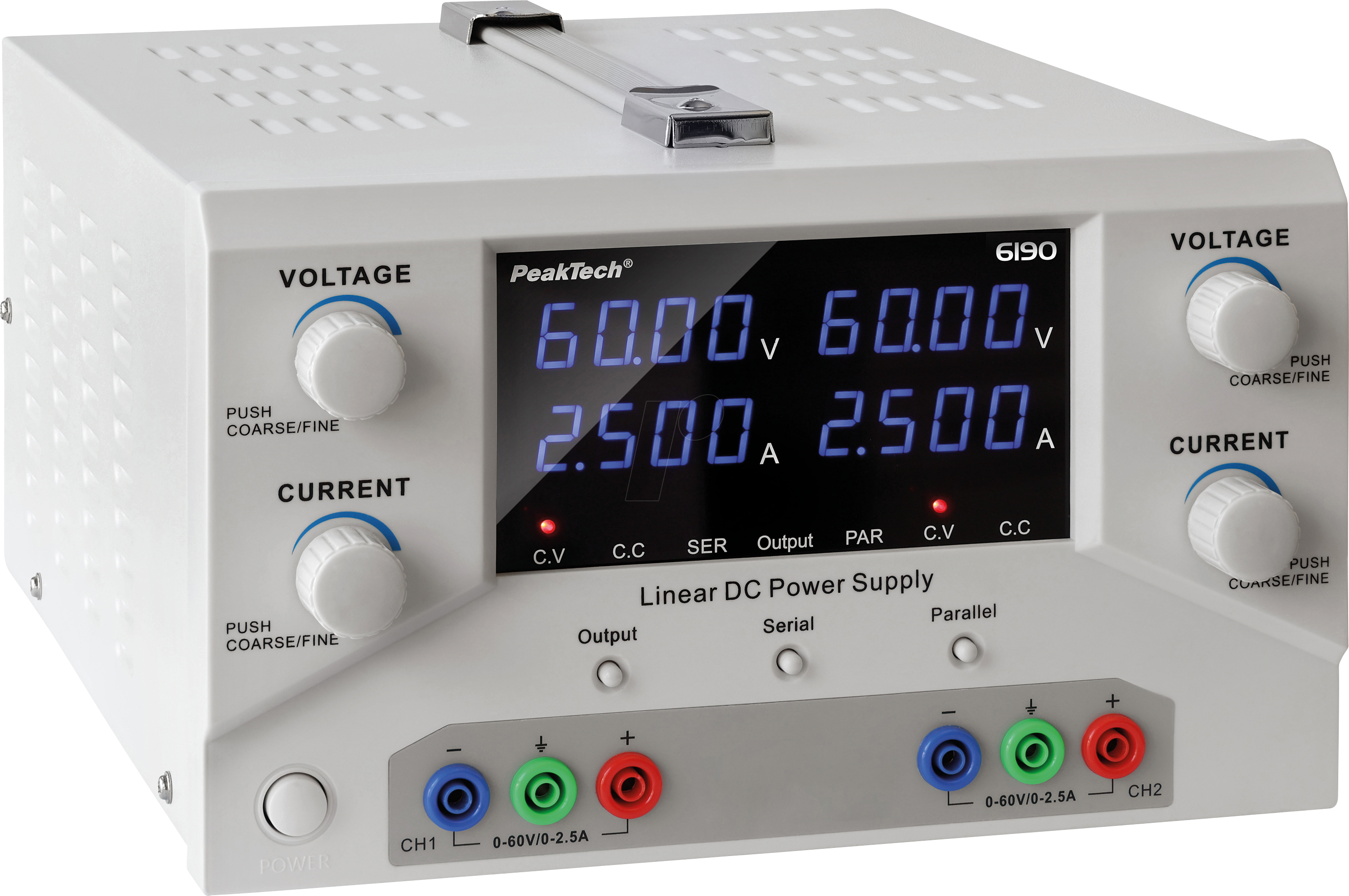 PEAKTECH 6190 - Labornetzgerät, 0 - 60 V, 0 - 2,5 A, 150 W, 2 Kanäle, linear