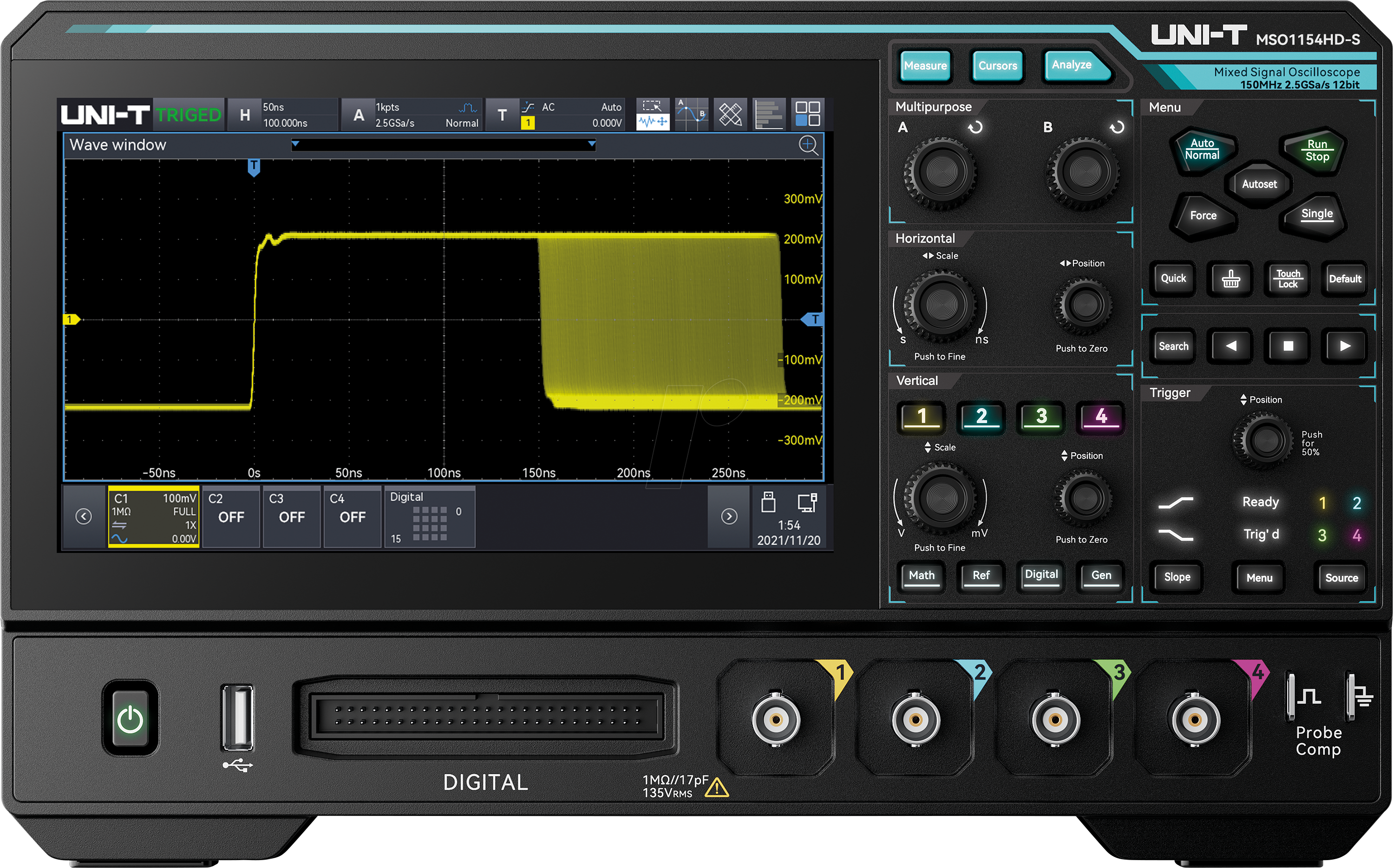 UT MSO1154HD-S - Mixed-Signal-Oszilloskop MSO1154HD-S, 150 MHz, 4+16 Kanäle, AWG