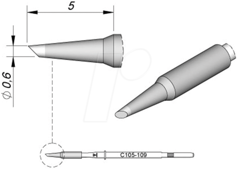 JBC C115109 - Lötspitze C115, Rundform, C115109/Ø 0,6 mm, 45° abgeschrägt