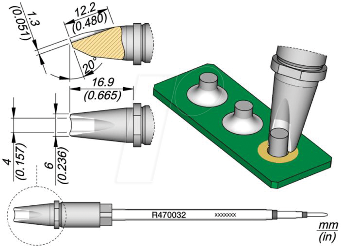 Lötspitze Serie R470 Sondertypen R470032 Ø 40 mm Pin Lötspitze - JBC