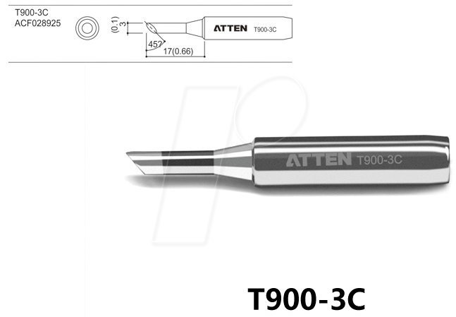 ATTEN T900-3C - Lötspitze, 3,0 mm, 45° angeschrägt, gerade