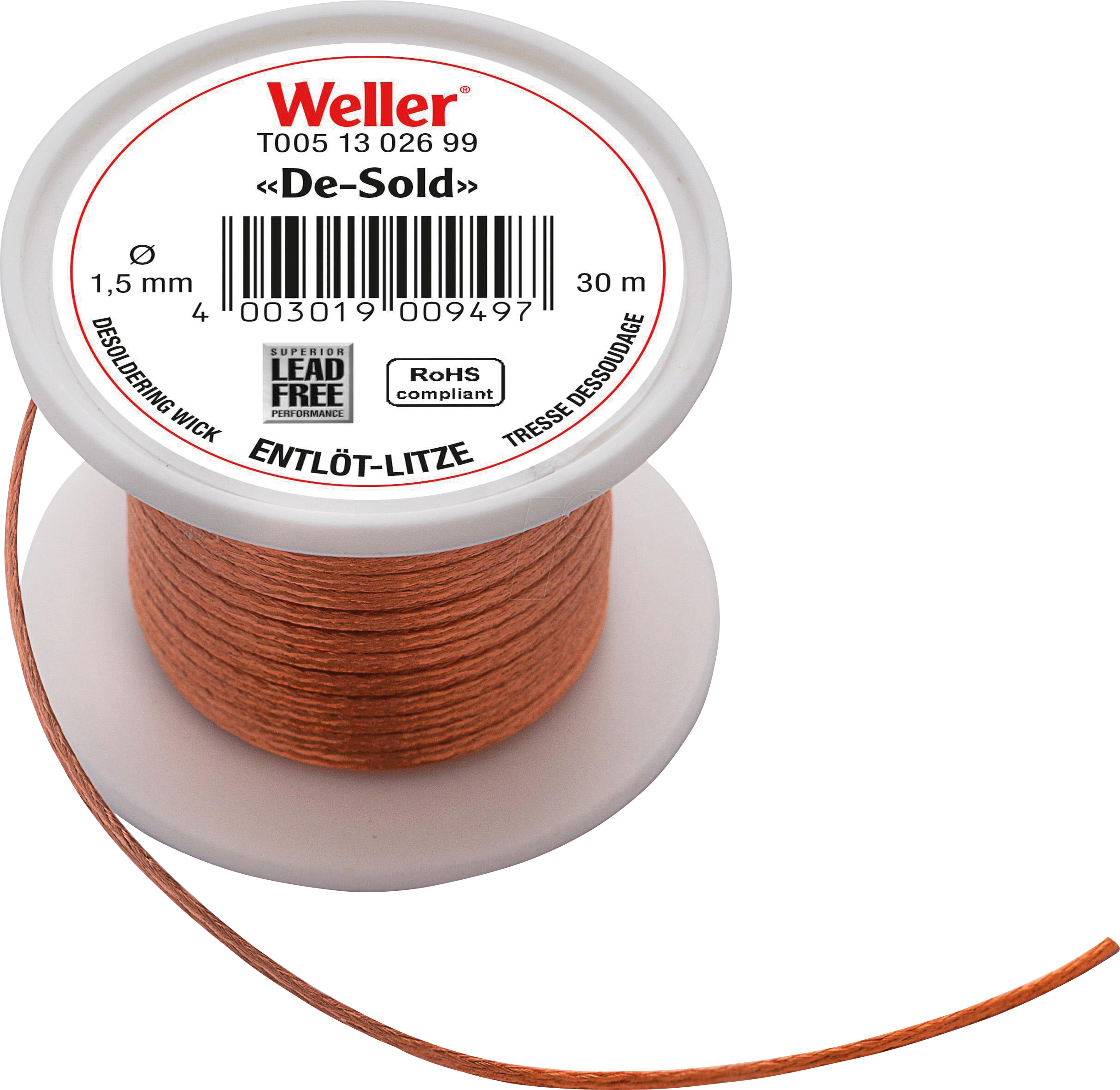 WE T0051302699 - Entlötlitze, Kupfer, 30 m x 1,5 mm