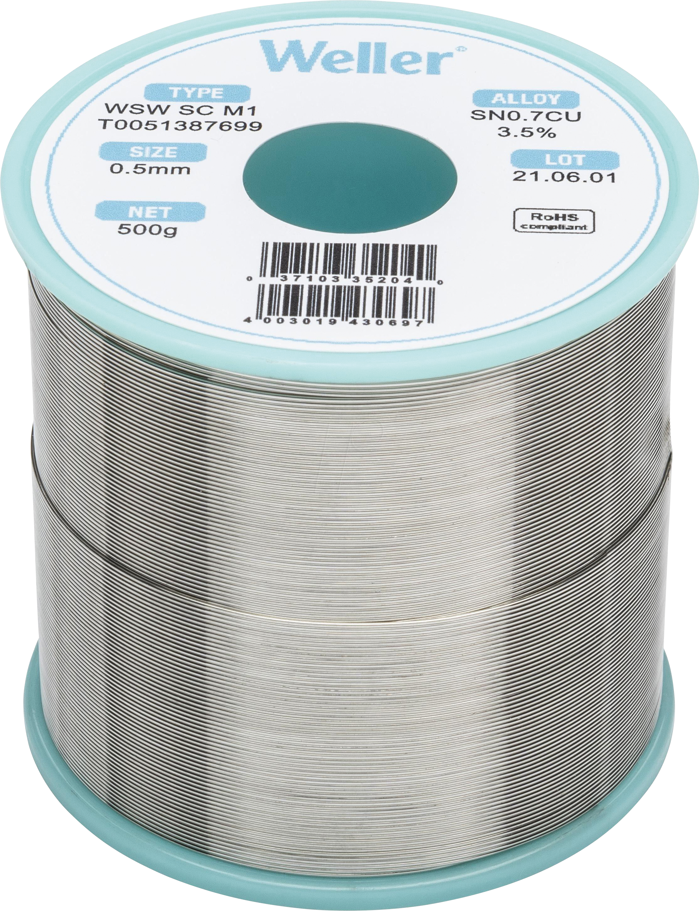 Wsw sc M1 Lötzinn bleifrei Spule Sn07Cu 500 g 05 mm - Weller