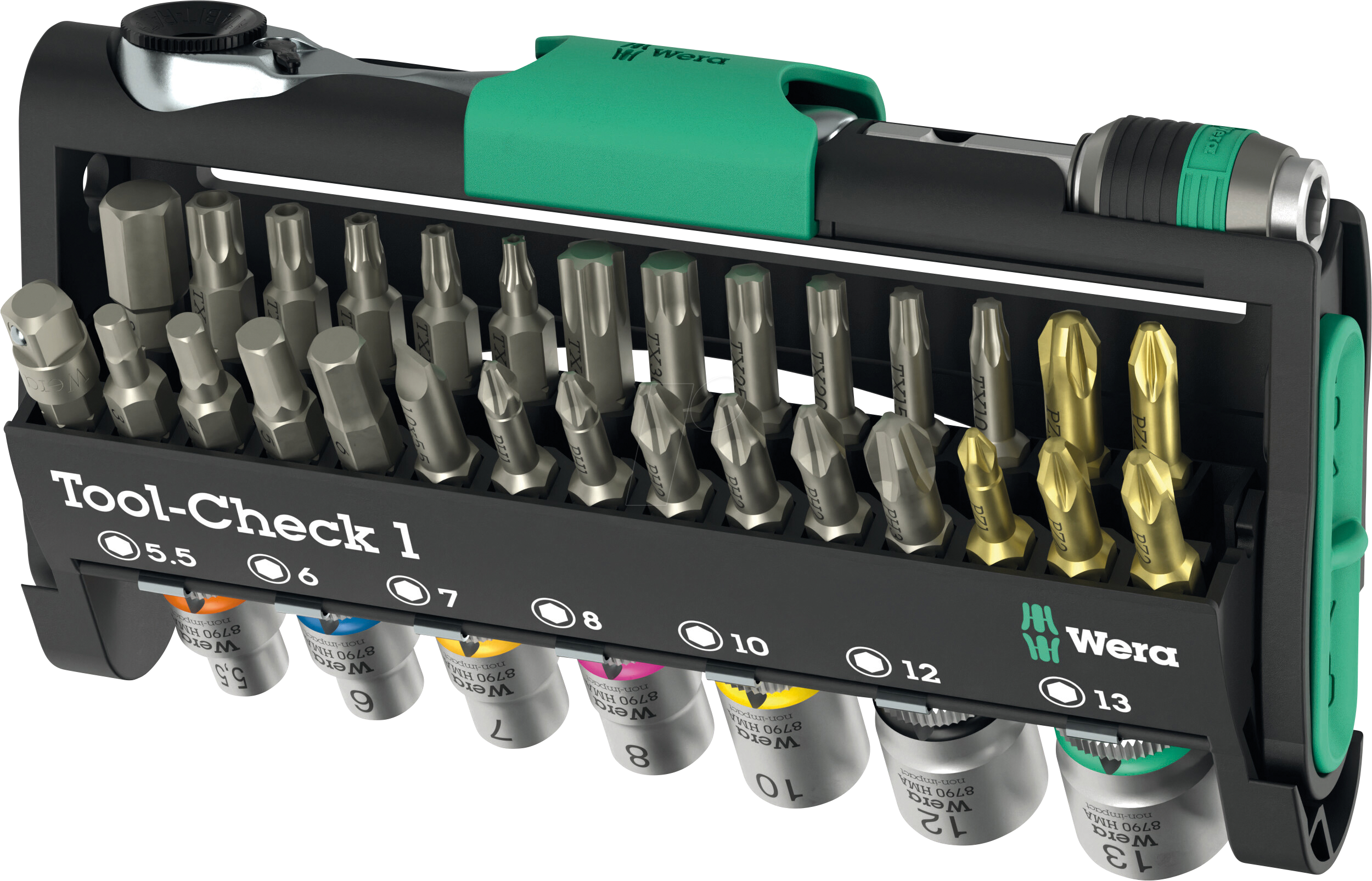 4013288234889 - WERA 05049050001 - Bits-Sortiment mit Ratsche + Nüssen Tool-Check 1 38-teilig 4013288234889 - WERA 05049050001 - Bits-Sortiment mit Ratsche + Nüssen Tool-Check 1 38-teilig