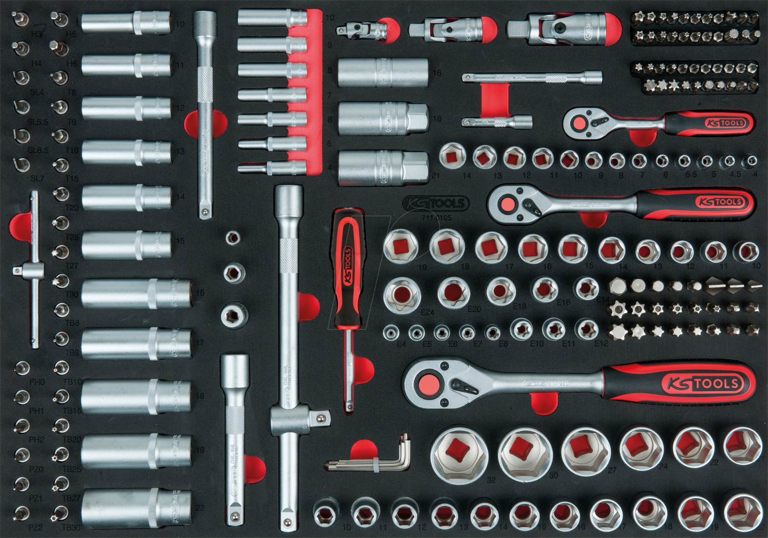4042146710500 - 1 4 + 3 8 + 1 2 Steckschlüssel-Satz Höhe 35 mm 195 Teile Einlage ganze Schubfläche KS Tools 4042146710500 - 1 4 + 3 8 + 1 2 Steckschlüssel-Satz Höhe 35 mm 195 Teile Einlage ganze Schubfläche KS Tools