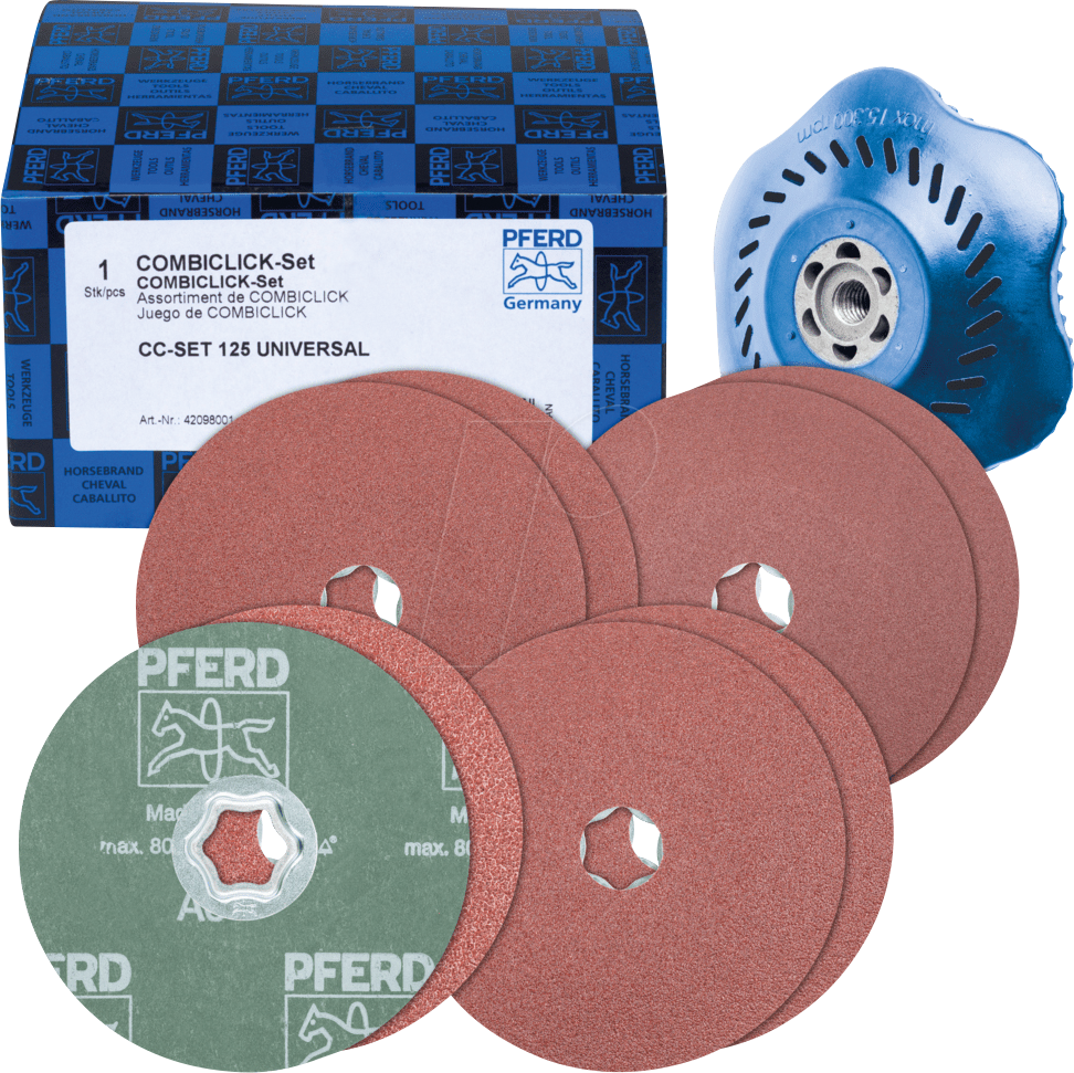 4007220416914 - 42098001 COMBICLICK-Fiberscheiben-Set Korund Ø125mm A36 60 80 120 mit CC-H-GT-Stützteller für universelle Anwendungen Durchmesser 125 mm 4007220416914 - 42098001 COMBICLICK-Fiberscheiben-Set Korund Ø125mm A36 60 80 120 mit CC-H-GT-Stützteller für universelle Anwendungen Durchmesser 125 mm