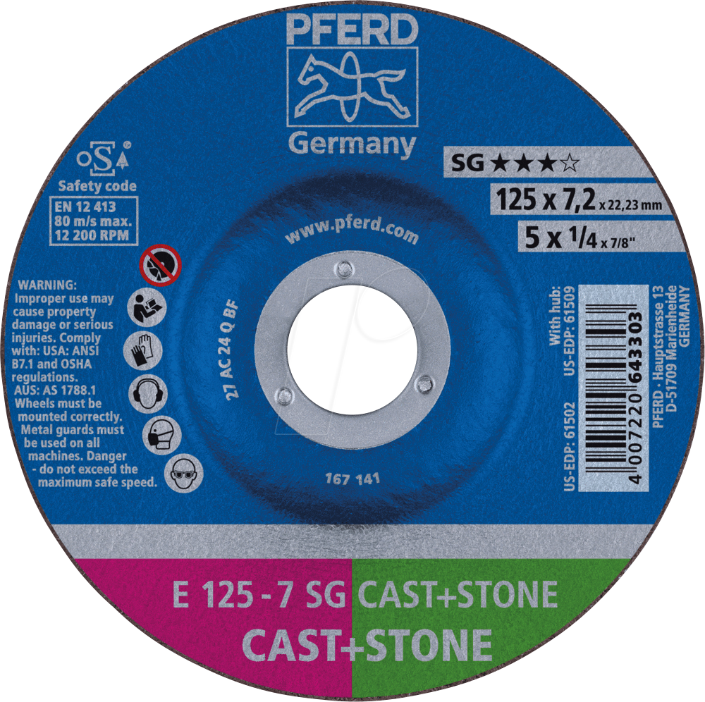 4007220418079 - PFERD 69298075 - Schruppscheibe E 125x72x2223 mm 4007220418079 - PFERD 69298075 - Schruppscheibe E 125x72x2223 mm