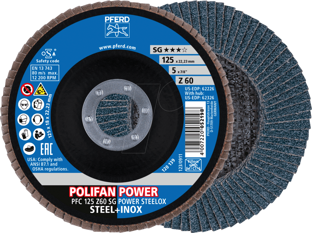 4007220417942 - PFERD 69398199 - POLIFAN-Fächerscheiben PFC 125 Z60 SG POWER STEELOX 4007220417942 - PFERD 69398199 - POLIFAN-Fächerscheiben PFC 125 Z60 SG POWER STEELOX