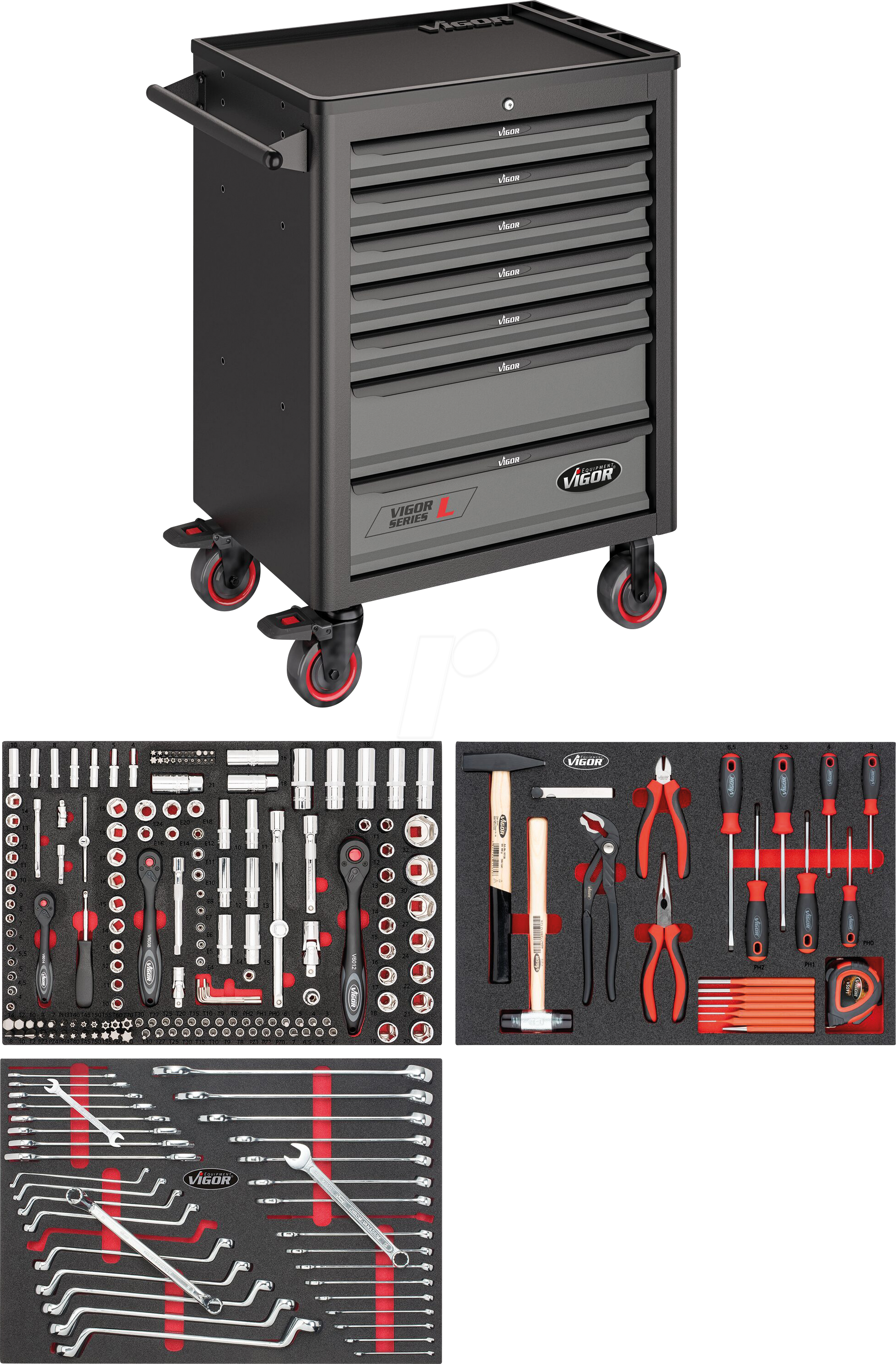 4047728042192 - Werkstattwagen Series L mit Sortiment Anzahl Werkzeuge 248 - ral 9005   ral 7004 - Vigor