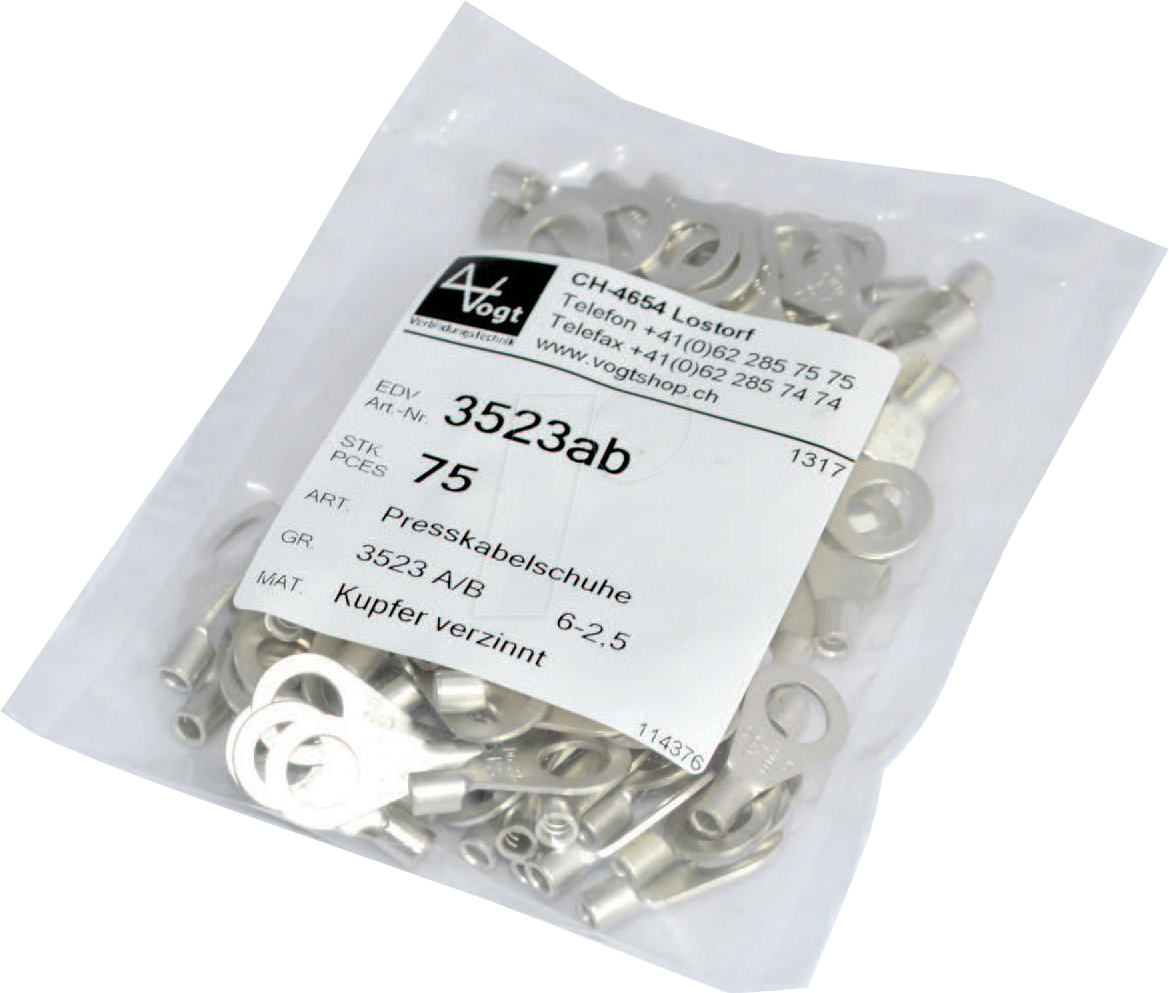 VT 3523AB Crimp cable lugs, cu sn, M6, 1.52.5 mm², 75 pcs. at