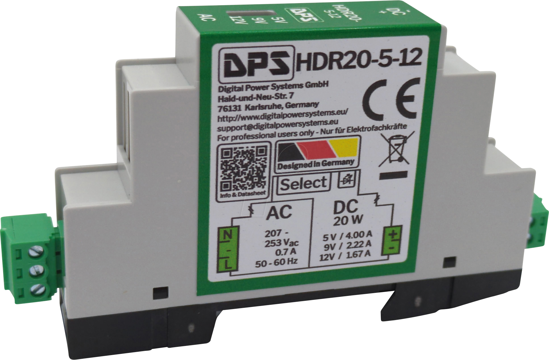 4262542250039 - DPS HDR20-5-12 - Schaltnetzteil Hutschiene 5 9 12 V 3 222 167 A