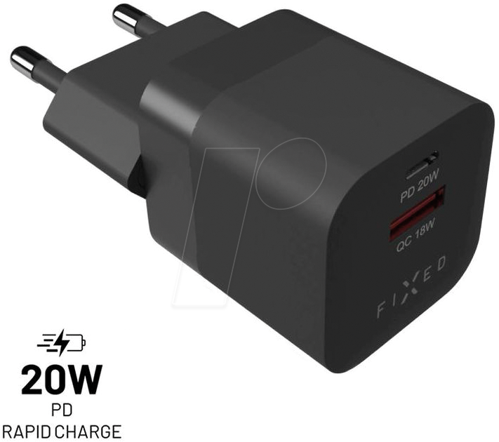 8591680145850 - FIXC20M-CU-BK - USB-Ladegerät 20 W 5 V 3 A USB-A USB-C schwarz