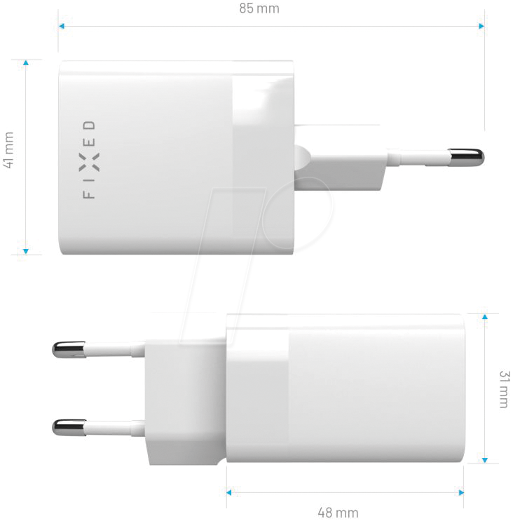 FIXC45M-CU-WH - USB-Ladegerät, 45W, 5-20 V, 3 A, 1x USB-C, 1x USB-A, weiß