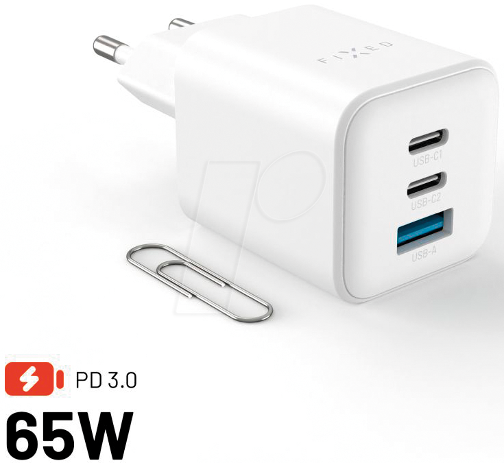 8591680190614 - FIXCG65M-2C1A-WH - USB-Ladegerät 65 W 5-20 V 325 A 2x USB-C 1x USB-A weiß