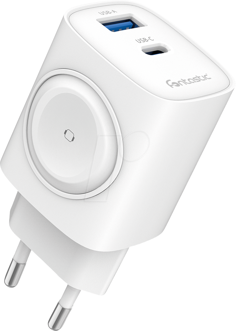 FONTASTIC 264726 - USB-Ladegerät, 22 W, 1x USB-C, 1x USB-A, Apple-Watch, GaN, weiß