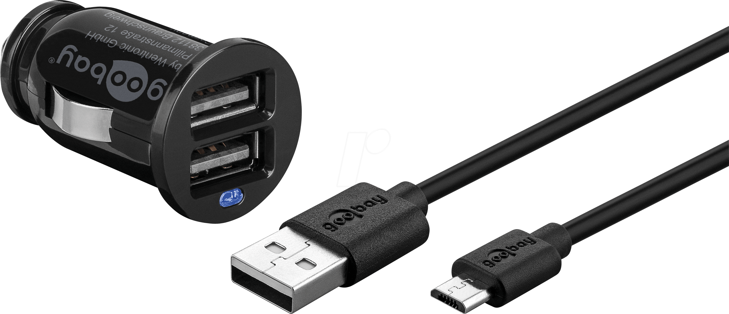 GOOBAY 71692 - USB-Ladegerät, 5 V, 2,4 A, Kfz, Set, 2 USB-Ports