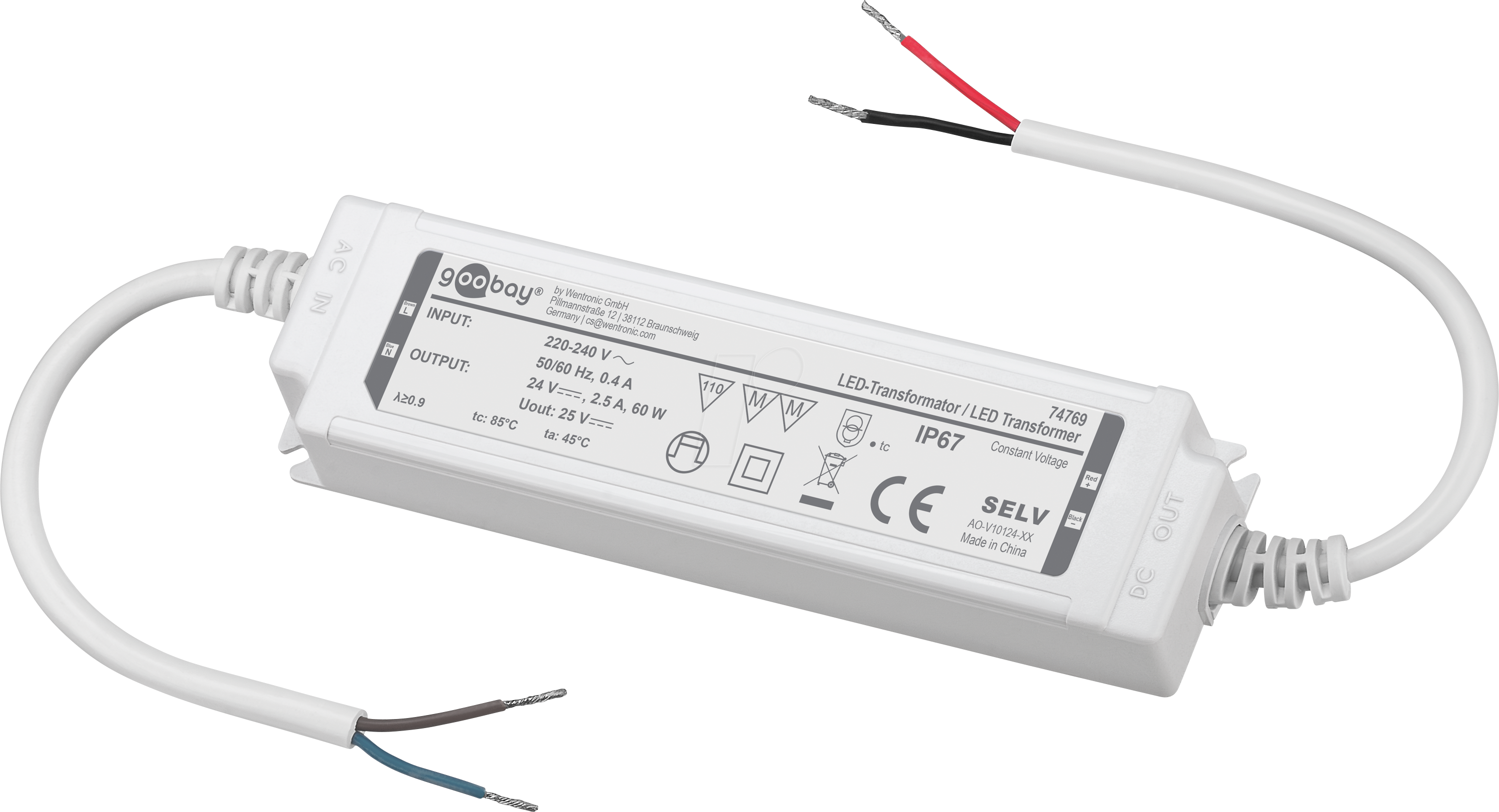 4040849747694 - GOOBAY 74769 - LED-Trafo 60 W 24 V DC 2500 mA IP67 4040849747694 - GOOBAY 74769 - LED-Trafo 60 W 24 V DC 2500 mA IP67
