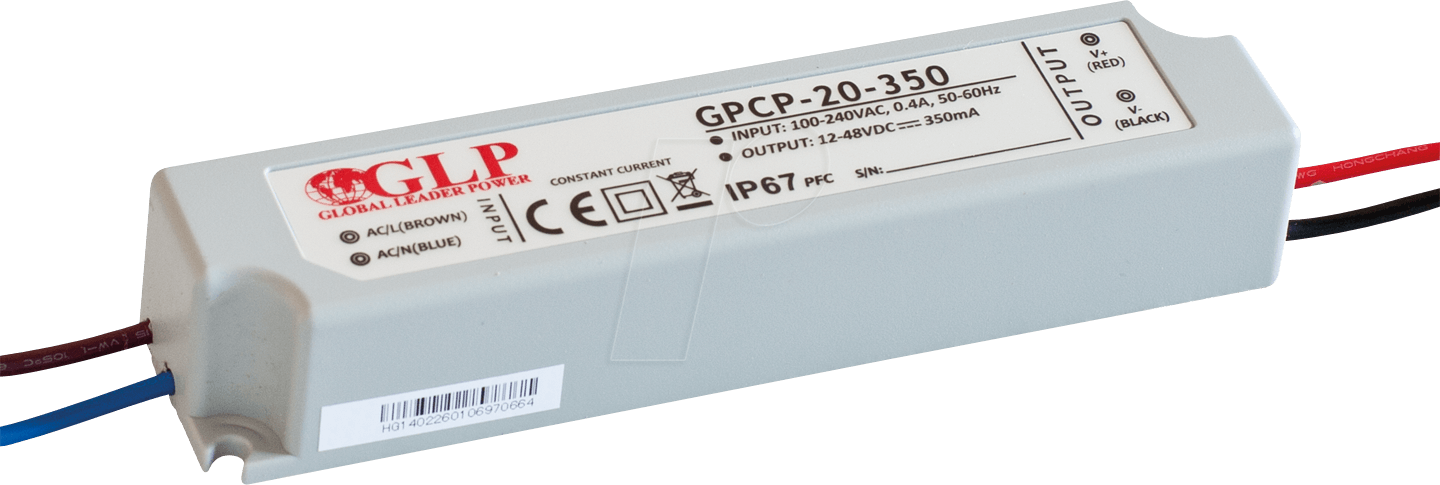 GPCP-20-700 - LED-Netzteil, 21 W, 700 mA, 9-30 V DC, IP67, mit PFC