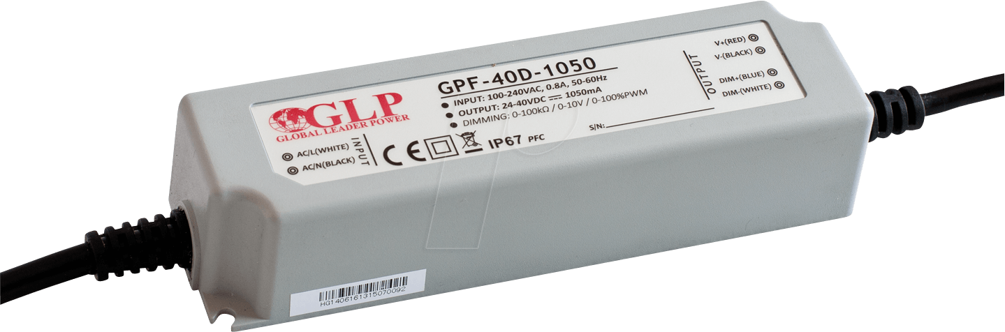 GLP LED-Netzteil, 42 W, 36-60 V DC, 700 mA, IP67, CV+CC, dimmbar –