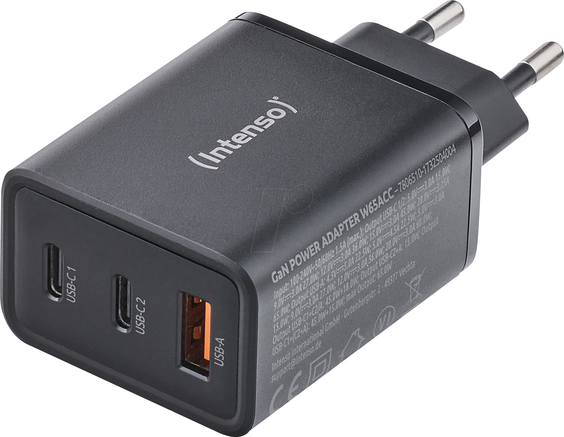 4034303035946 - INTENSO 7806510 - USB-Ladegerät 65 W 1x USB-A 2x USB-C GaN PD QC schwarz 4034303035946 - INTENSO 7806510 - USB-Ladegerät 65 W 1x USB-A 2x USB-C GaN PD QC schwarz
