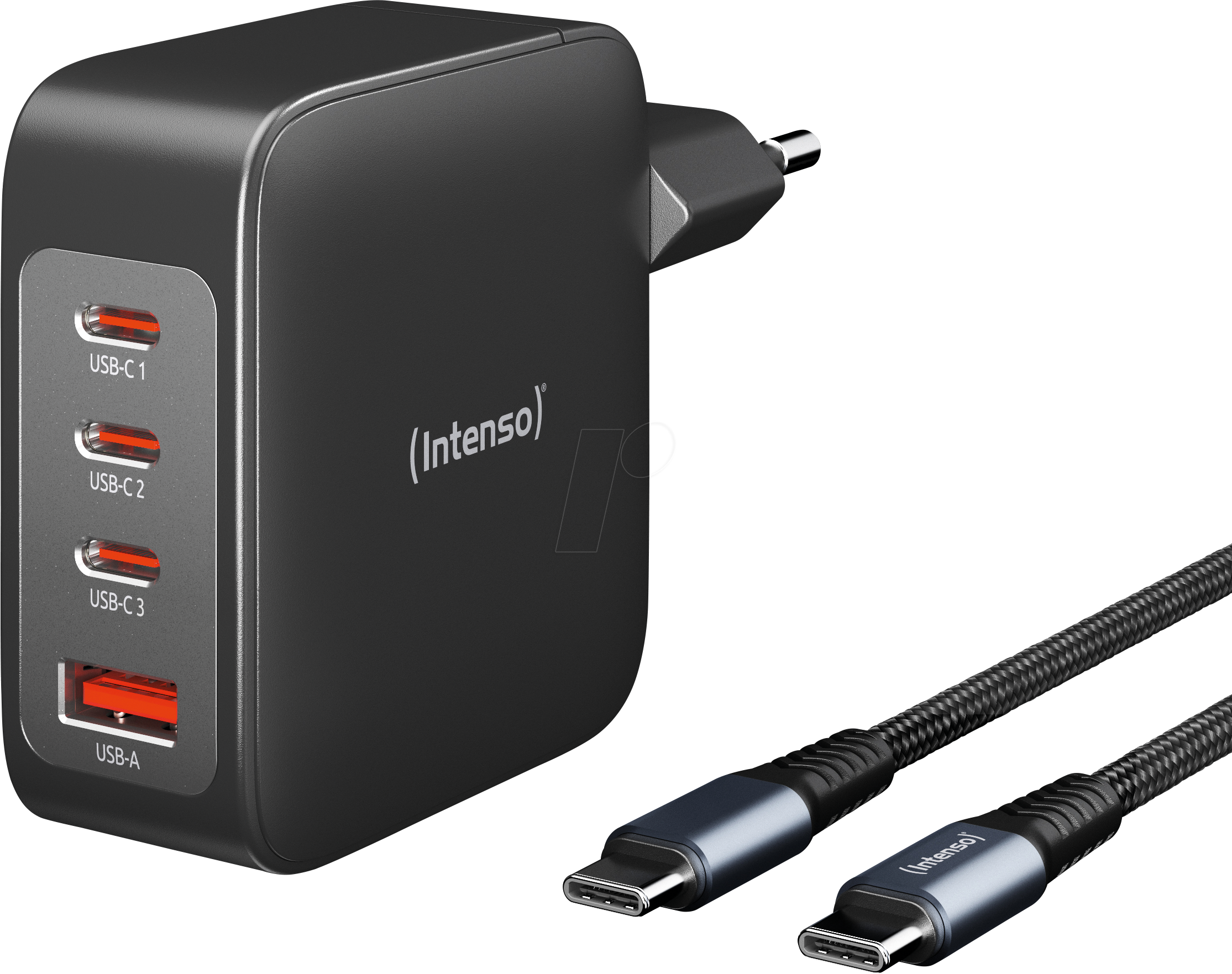 INTENSO 7814010 - USB-Ladegerät, 140 W, 1x USB-A, 3x USB-C, PD3.1, QC4.0, GaN, sch