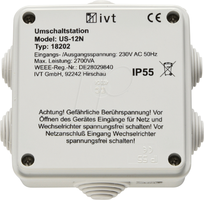 IVT US12-N: Umschaltstation IVT US-12N, 230 V AC, 12 A, 2700 VA at