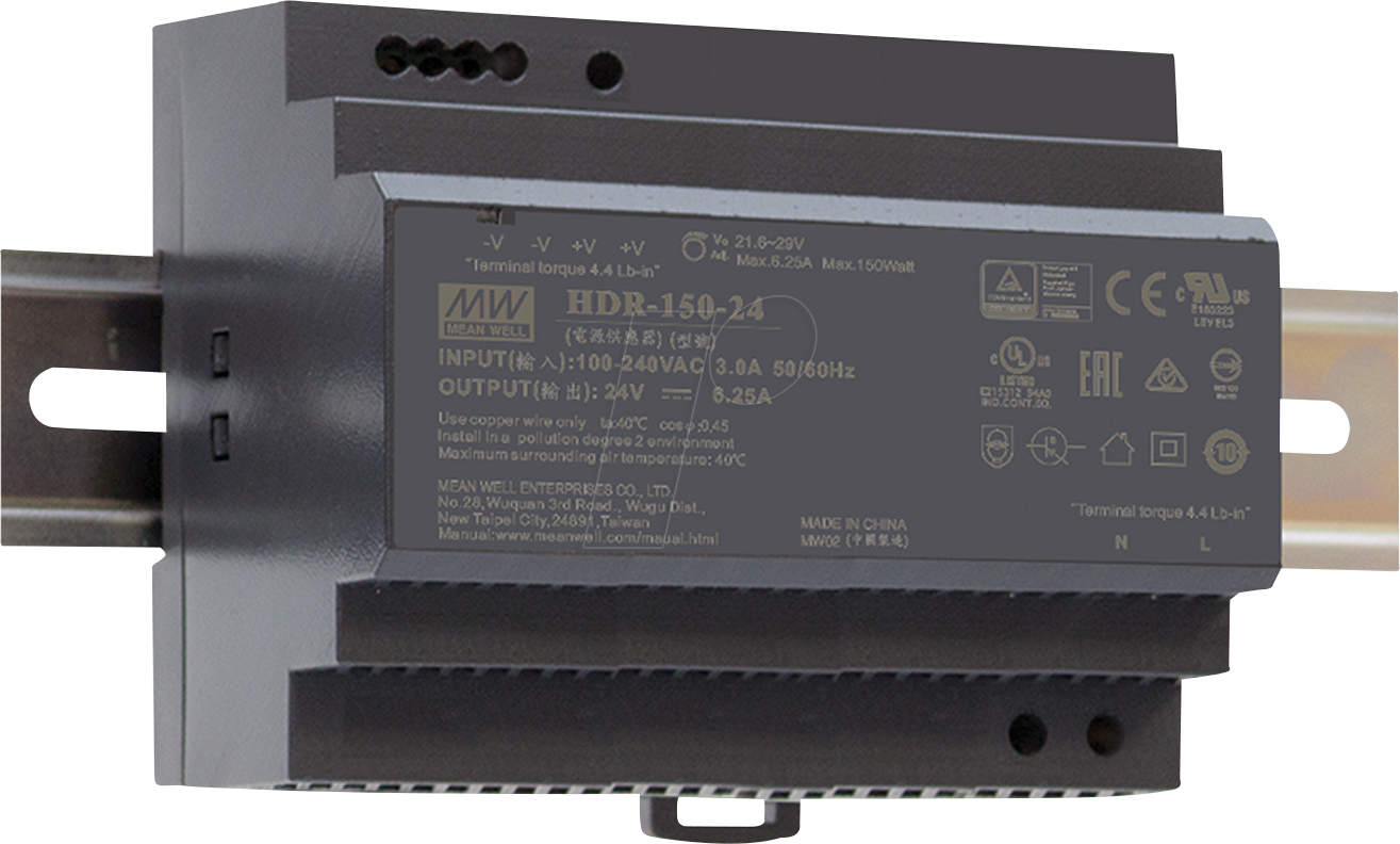 MW HDR-150-15 - Schaltnetzteil, Hutschiene, 142,5 W, 15 V, 9,5 A