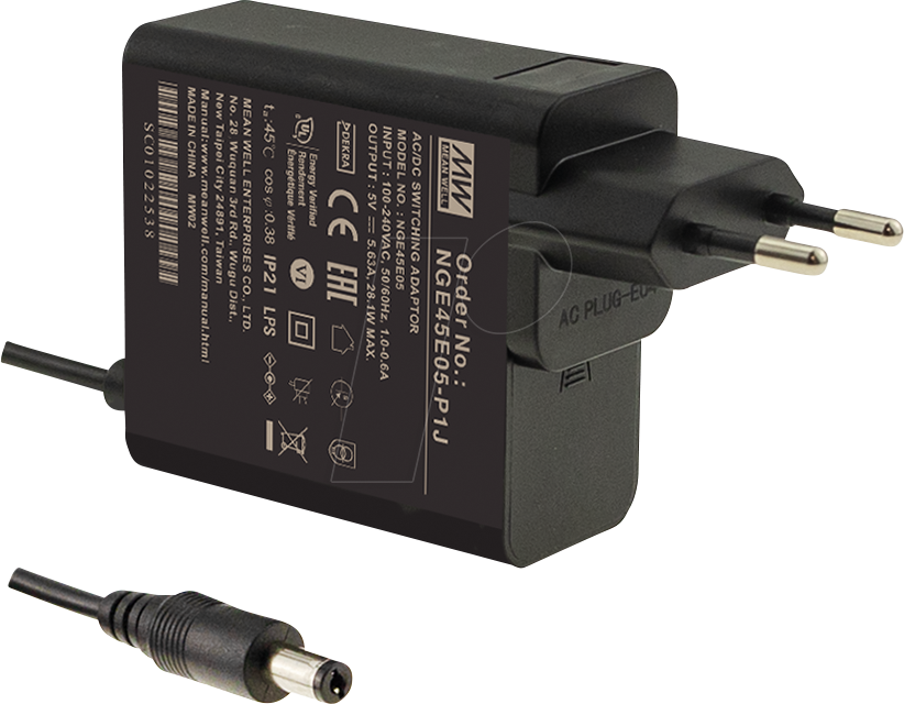 MW NGE45E05-P1J - Steckernetzteil, 28,1 W, 5 V, 5,63 A, medical