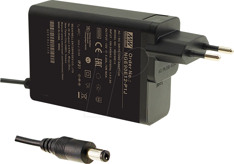 MW NGE90E24-P1J - Steckernetzteil, 90 W, 24 V, 3,75 A, medical