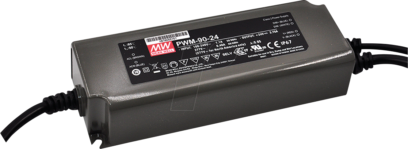 MW PWM-90-12DA2 - LED-Netzteil, 90 W, 12 V, 7,5 A, Dali 2.0, IP67