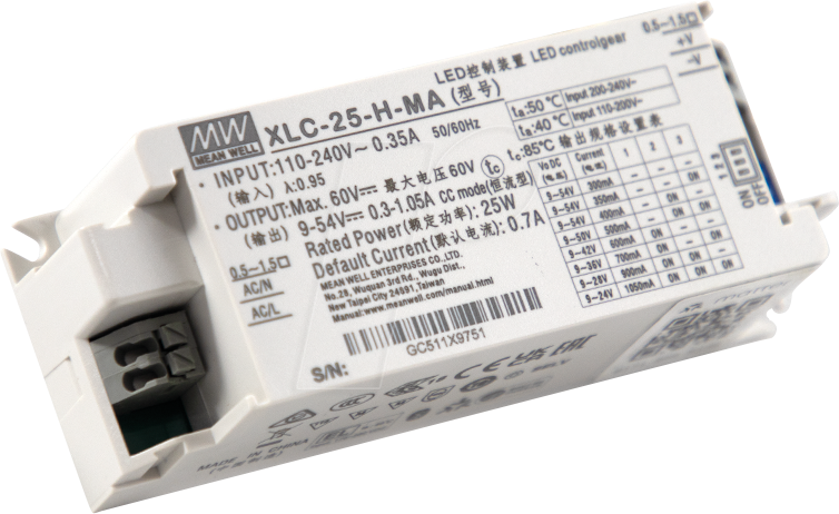 4711287491165 - MW XLC-25-H-MA - LED-Netzteil 25 W 9 - 54 V 03 - 105 A Matter CP