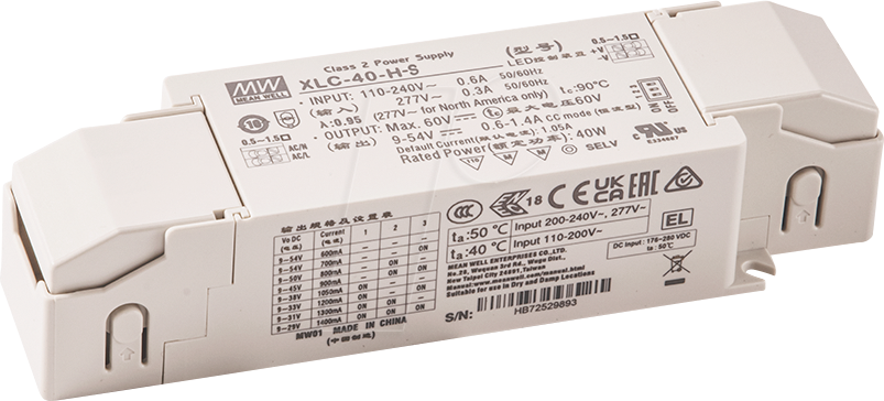 MW XLC-40-24-S - LED-Netzteil, 40,8 W, 24 V, 1,7 A, CV