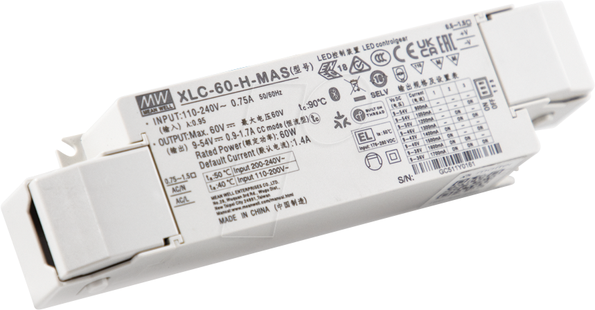4711287491271 - MW XLC-60-48-MAS - LED-Netzteil 60 W 48 V 125 A Matter CV Zugentlast