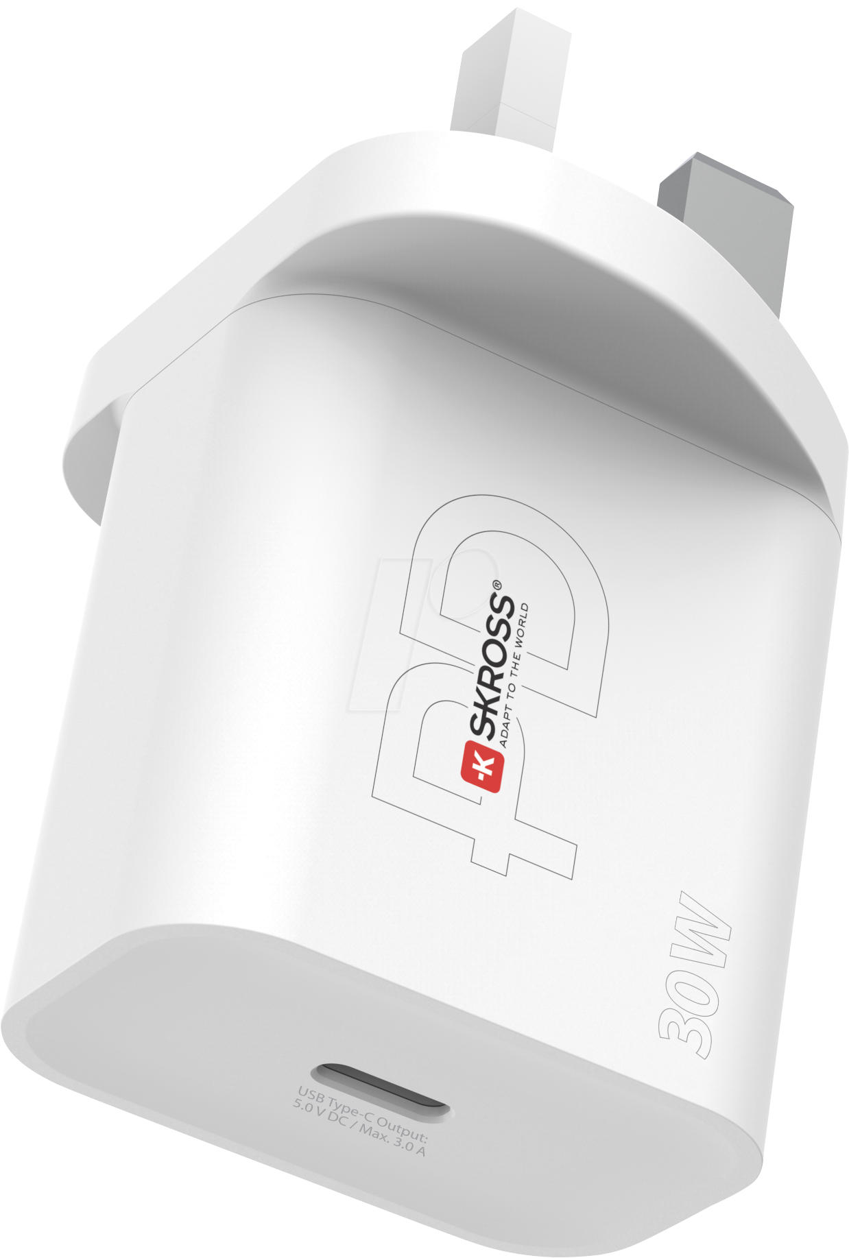 SKROSS 30WPDUKCN - USB-Ladegerät, 30 W, 5 - 20 V, 3000 mA, USB-C (PD), weiß, UK