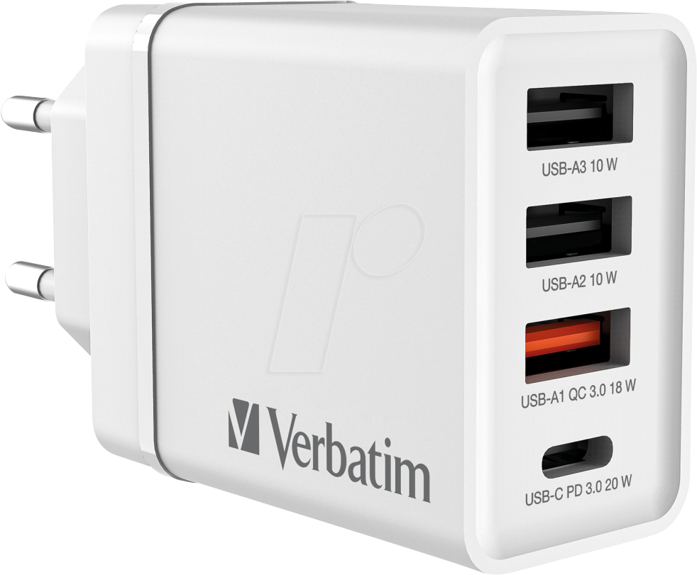 VERBATIM 49701 - USB-Ladegerät CHR-30EU2, 30W, 5 - 12 V, GaN, weiß