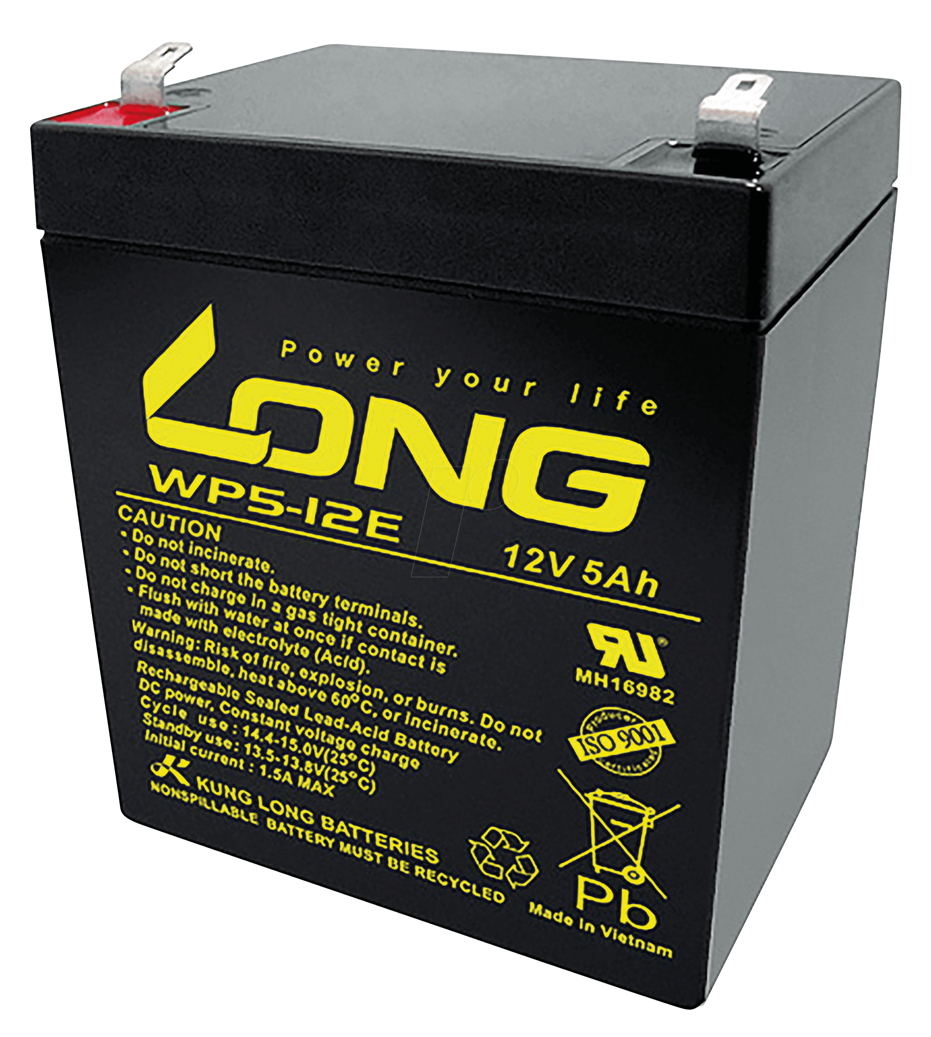 Maintenance-free sealed lead-acid battery, 5 Ah, 12V, for cycle