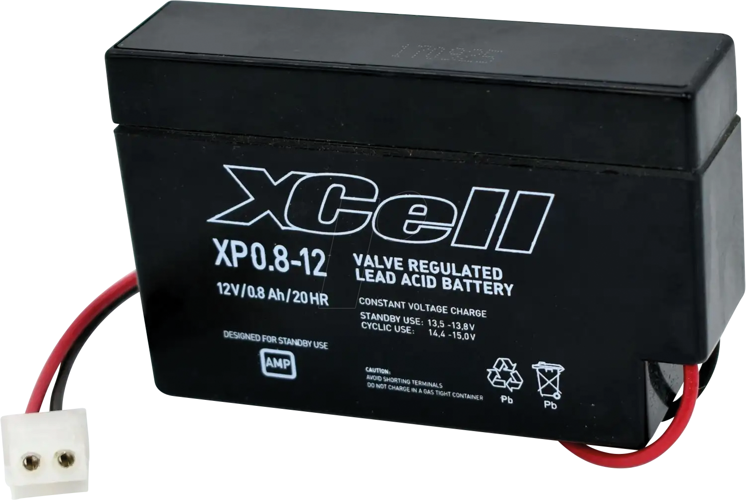 XCELL XP0.8-12 - Blei-Vlies-Akku, 12 V, 0,8 Ah, AMP-Stecker